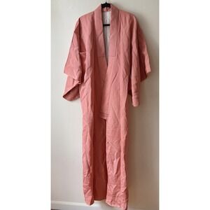 Vintage 100% Silk Japanese Kimono Hand Sewn Coral Glitter